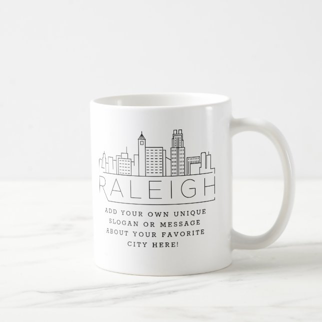 Raleigh Stylised Skyline | Custom Slogan Coffee Mug (Right)
