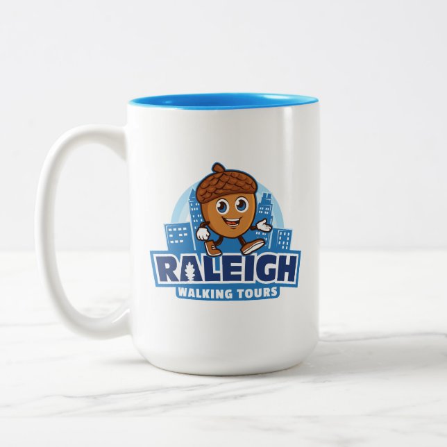 Raleigh Walking Tours Cute Acorn Logo Two-Tone Coffee Mug (Left)