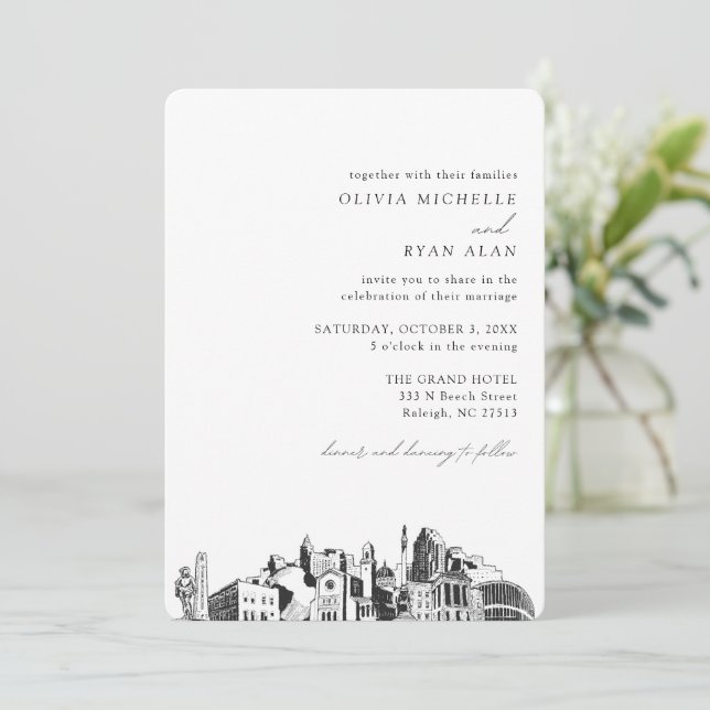 Raleigh Wedding Elegant Skyline Invitation (Standing Front)