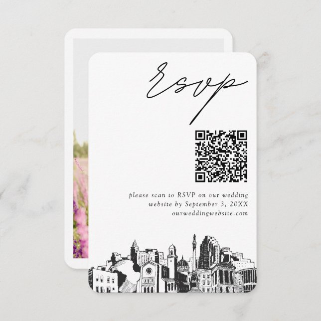 Raleigh Wedding Modern RSVP QR Code Enclosure Card (Front/Back)