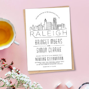 Raleigh Wedding   Stylised Skyline Invitation