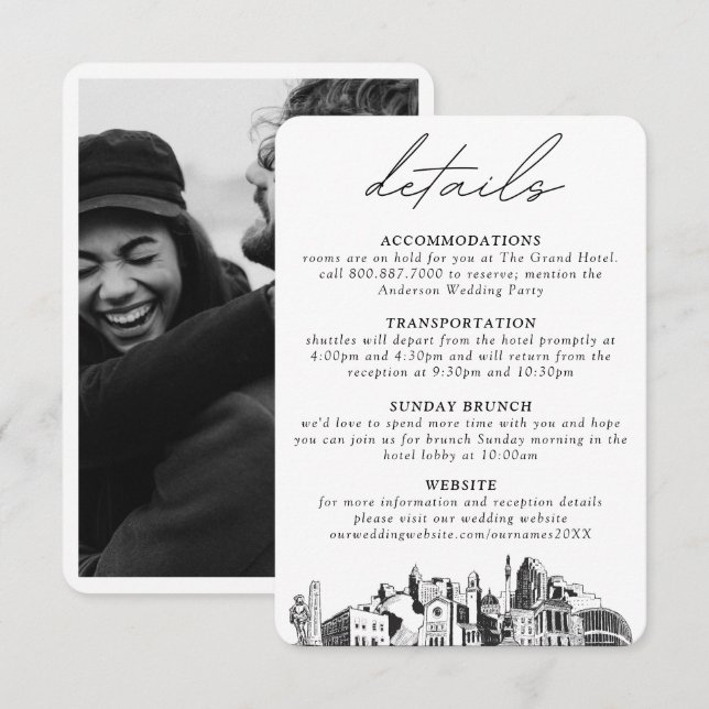 Raleigh Wedding Vertical Details Enclosure Card (Front/Back)