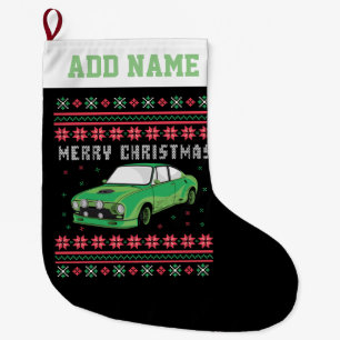 Rally Car Ugly Christmas Sweater Large Christmas Stocking