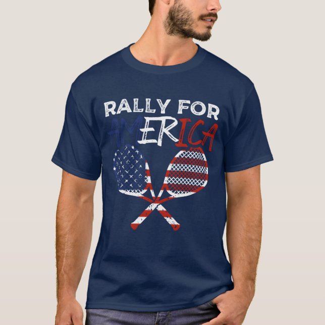 Rally for America Racket Sports American Flag fami T-Shirt (Front)