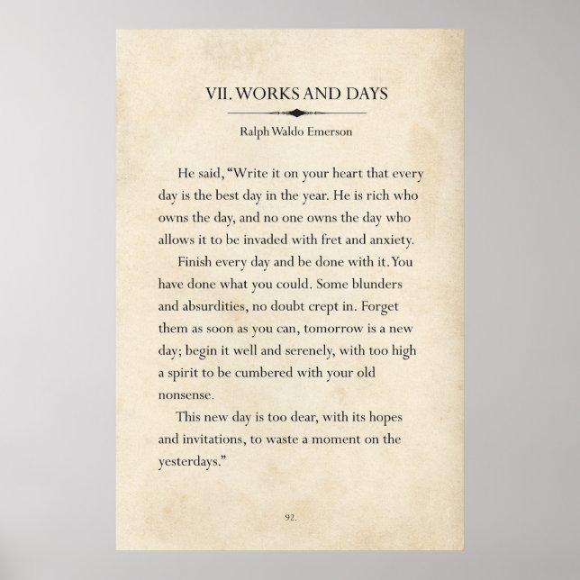 Ralph Waldo Emerson Works and Days Book Page Art Poster (Front)