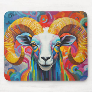 Ram Animal Portrait Colourful Painting Mouse Mat
