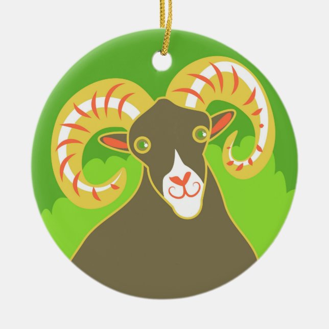 Ram Ceramic Tree Decoration (Front)