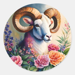Ram Floral Animal Art Classic Round Sticker