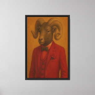 Ram in Red Tuxedo Portrait Framed Canvas Wall Art