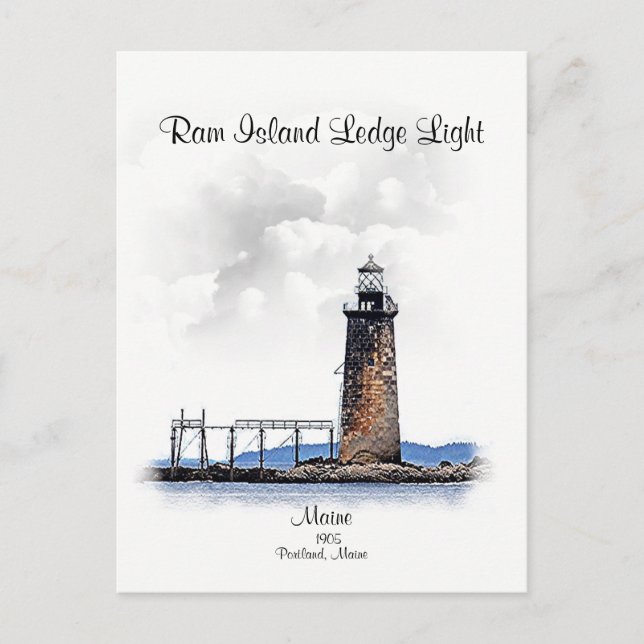 Ram Island Ledge Light-Michigan Postcard (Front)
