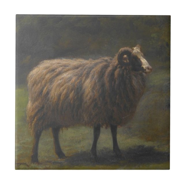 Ram (Male Sheep) on the Farm (by Rosa Bonheur) Tile (Front)