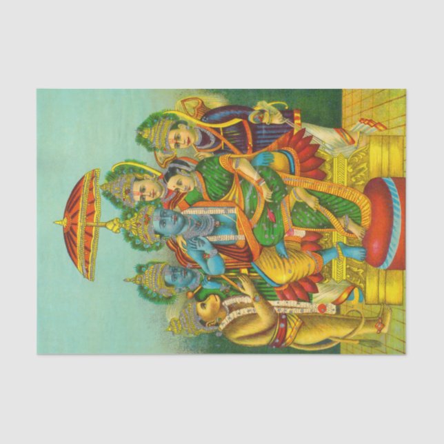 Ram Panchayatan Embellished by Raja Ravi Varma Tissue Paper (Front)