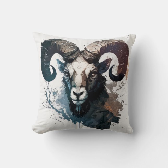 Ram Portrait Animal Painting Wildlife Outdoors Art Cushion (Front)