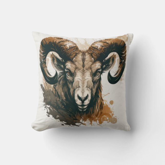 Ram Portrait Animal Painting Wildlife Outdoors Art Cushion (Front)