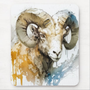 Ram Portrait Animal Painting Wildlife Outdoors Art Mouse Mat