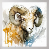 Ram Portrait Animal Painting Wildlife Outdoors Art