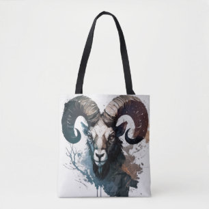 Ram Portrait Animal Painting Wildlife Outdoors Art Tote Bag