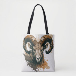 Ram Portrait Animal Painting Wildlife Outdoors Art Tote Bag