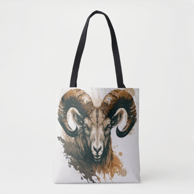 Ram Portrait Animal Painting Wildlife Outdoors Art Tote Bag (Front)