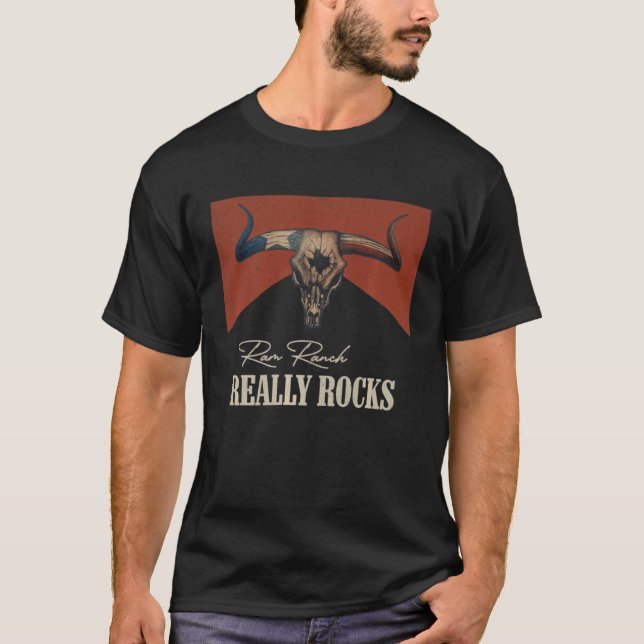 Ram Ranch Really Rocks Rodeo Bull Skull Heifer Wes T-Shirt (Front)