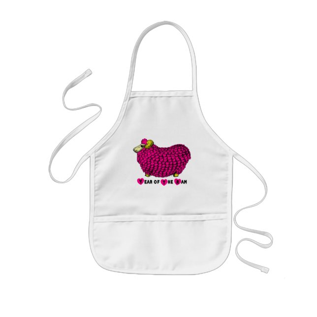 Ram Sheep Chinese Year Pink Kids Apron (Front)