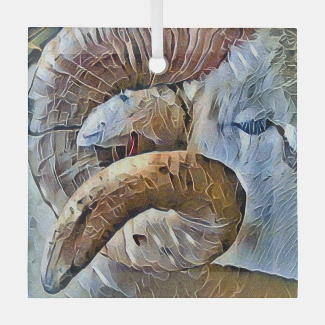 RAM SHEEP FARM ANIMAL GLASS TREE DECORATION (Front)