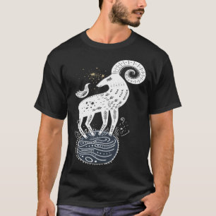 Ram Sheep with Curved Horns Celestial Universe Art T-Shirt