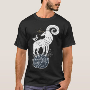 Ram Sheep with Curved Horns Celestial Universe Art T-Shirt