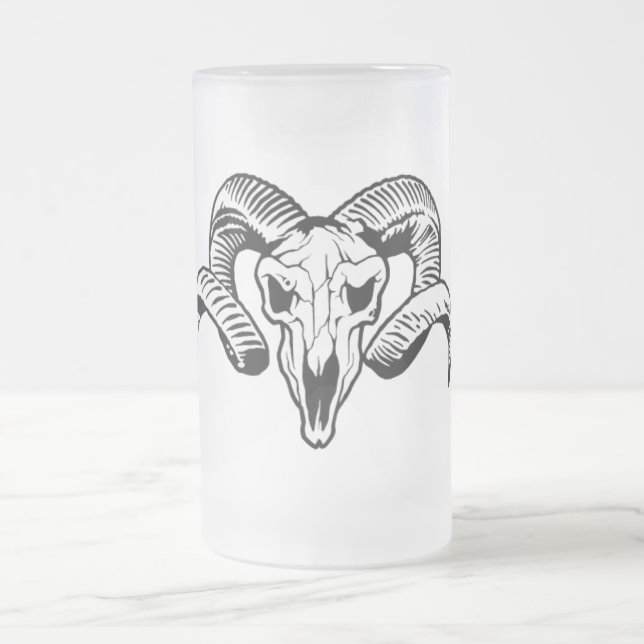 RAM SKULL FROSTED GLASS BEER MUG (Center)