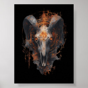 Ram Skull Occult Steampunk Dark Art Poster