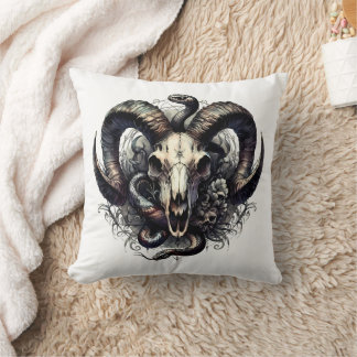 Ram Skull Snakes Gothic Dark Occult Symbolism Cushion