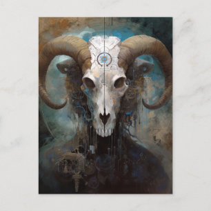 Ram Skull Surreal Fantasy Art Postcard