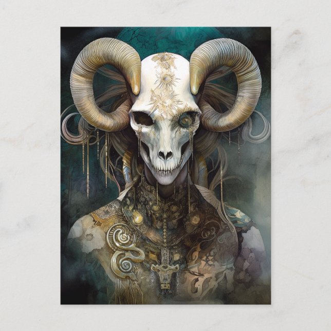 Ram Skull Surreal Fantasy Art Postcard (Front)