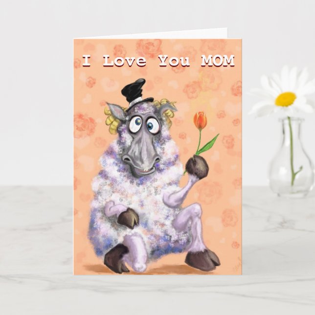 Ram with Flower Funny Mother's Day Card (Small Plant)