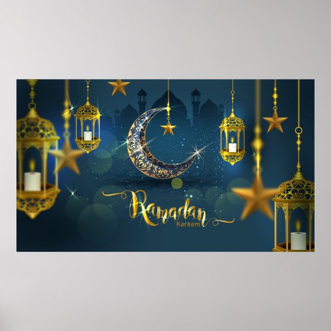 Ramadan Blue and Gold Moon Fanoos Poster (Front)