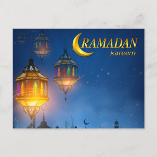 Ramadan Blue Colourful Lanterns Postcard