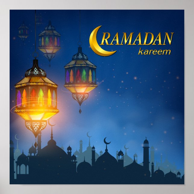 Ramadan Blue Colourful Lanterns Poster (Front)