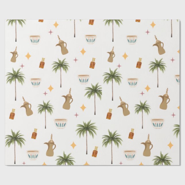 Ramadan Coffee & Dates Seamless Pattern Wrapping Paper (Flat)