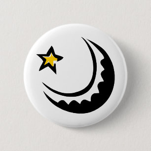 Ramadan Crescent Moon and Star Swoosh 6 Cm Round Badge