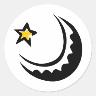 Ramadan Crescent Moon and Star Swoosh Classic Round Sticker
