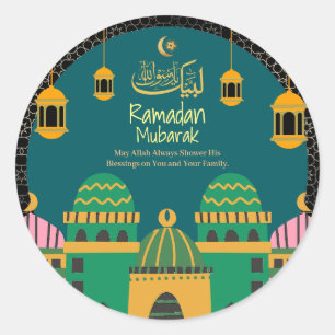Ramadan  Eid Mubarak  Golden Calligraphy Black  Classic Round Sticker