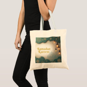 Ramadan Elegance Green & Gold Lanterns and Mosque Tote Bag