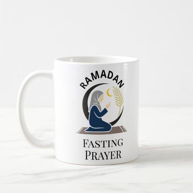 Ramadan Fasting Prayer Woman Hijab Islamic Graphic Coffee Mug (Left)