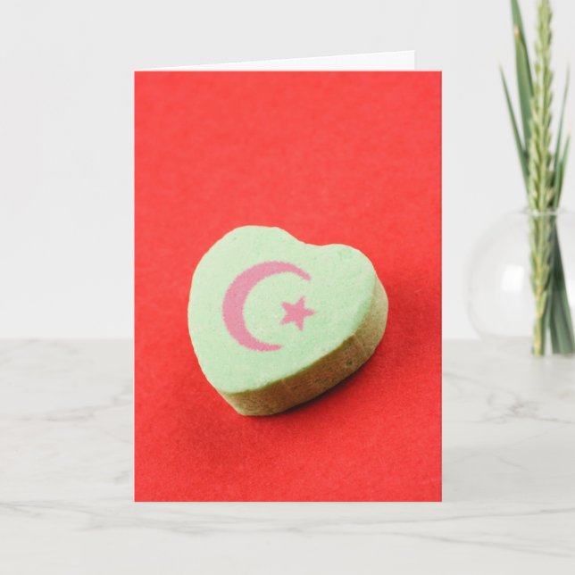 Ramadan Green Candy Heart Crescent Moon and Star Card (Front)