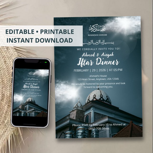 Ramadan Iftar Invitation with Blue Mosque Dome (Creator Uploaded)