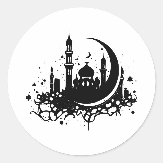  Ramadan in Minimalist Black & White Classic Round Sticker (Front)