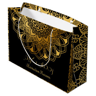 Ramadan Kareem abstract floral gold radial Large Gift Bag