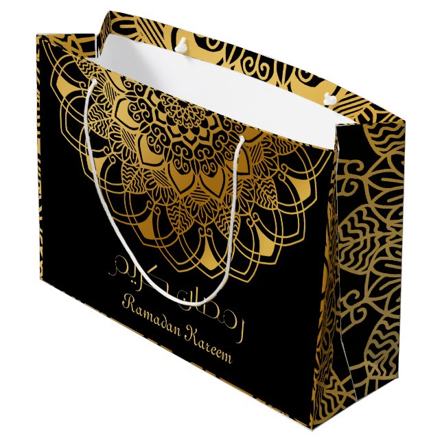 Ramadan Kareem abstract floral gold radial Large Gift Bag (Back Angled)