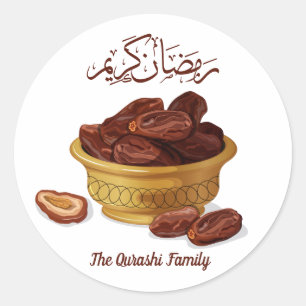 Ramadan Kareem Arabic Calligraphy Bowl of Dates Classic Round Sticker