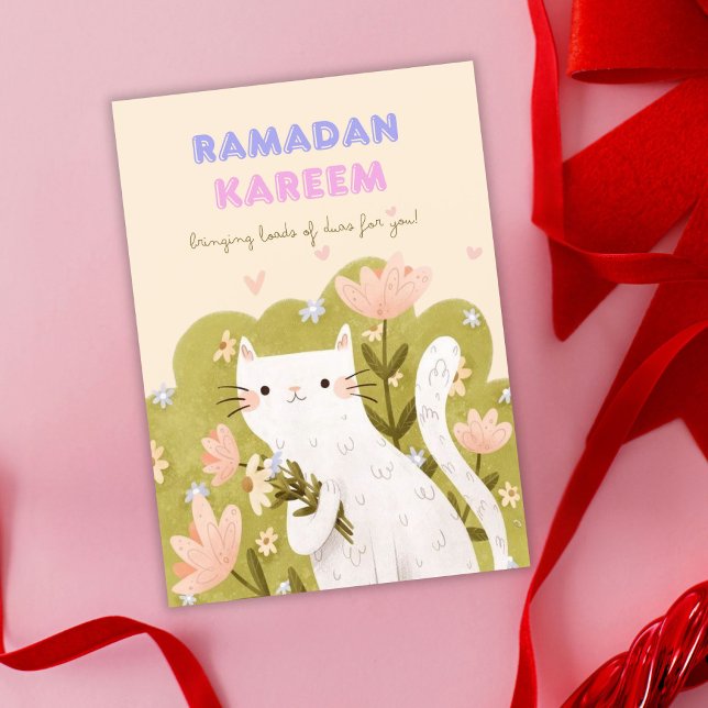 Ramadan Kareem Cat Colourful Flowers Card (Creator Uploaded)